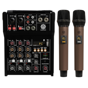 Professional Audio Mixer with Dual Wireless Microphones